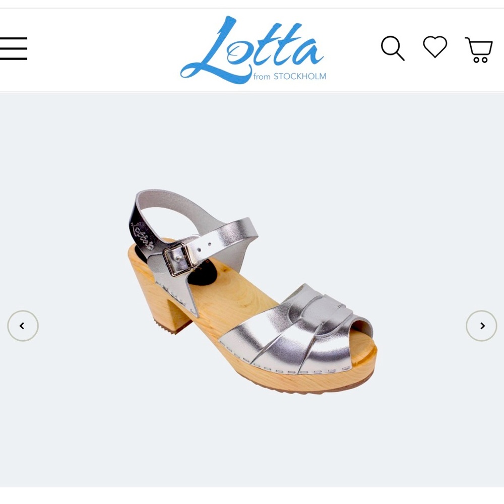 Lotta from Stockholm peep toe clog in silver.